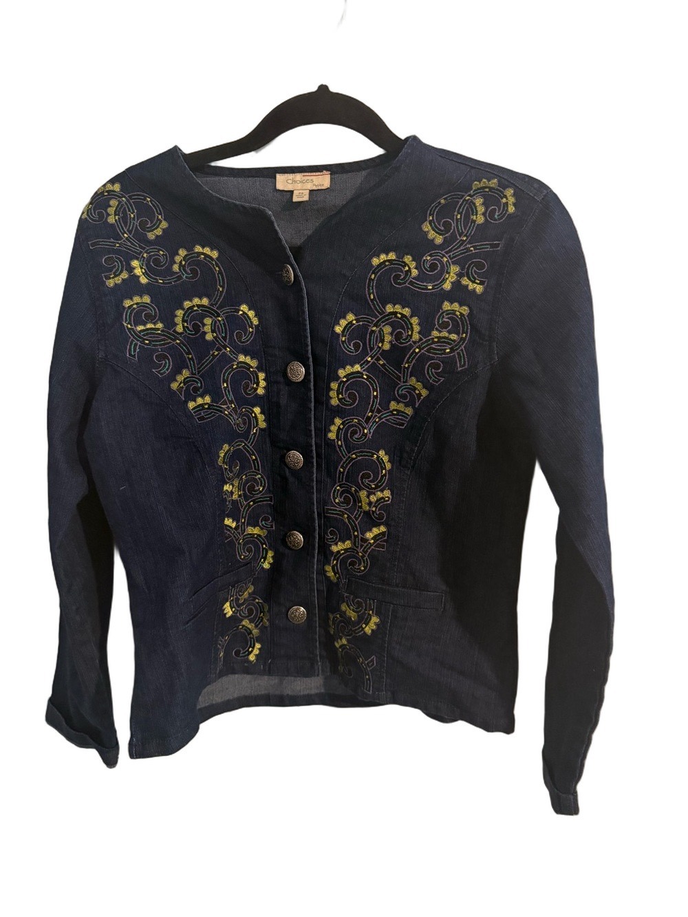 Choices Petite Embroidered Denim Jacket – Navy – Petite Small